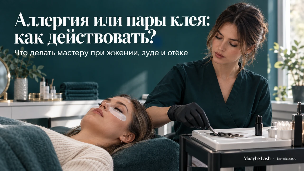 Обложка статьи «Аллергия на клей для наращивания ресниц»: мастер по наращиванию ресниц Ильнара, студия Maaybe Lash