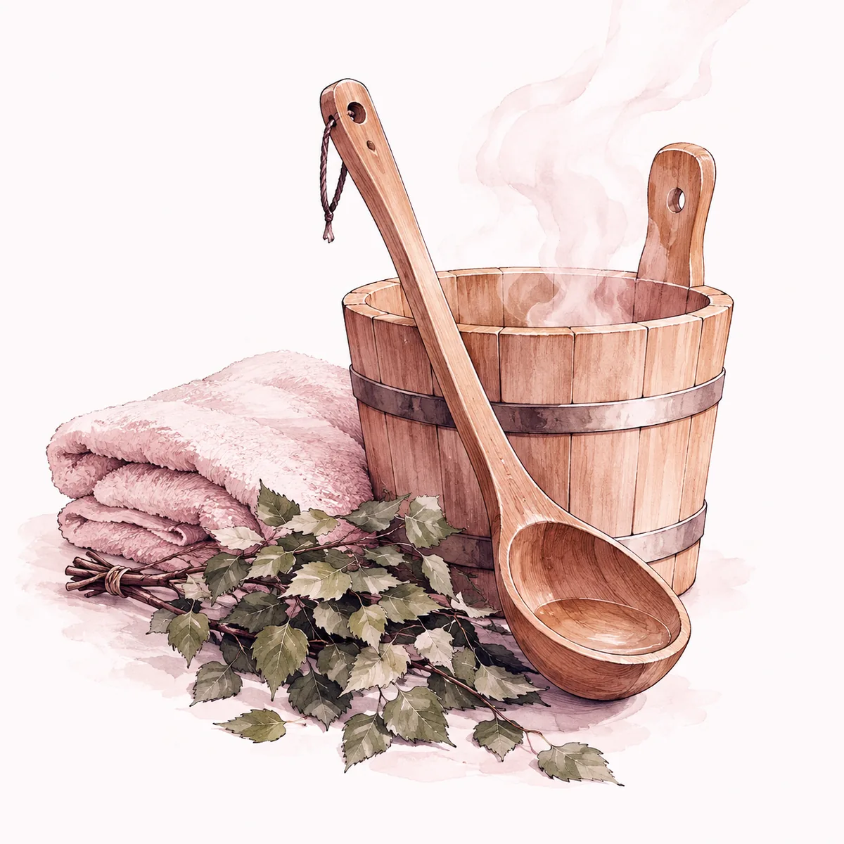 Банная шайка, ковш и веник