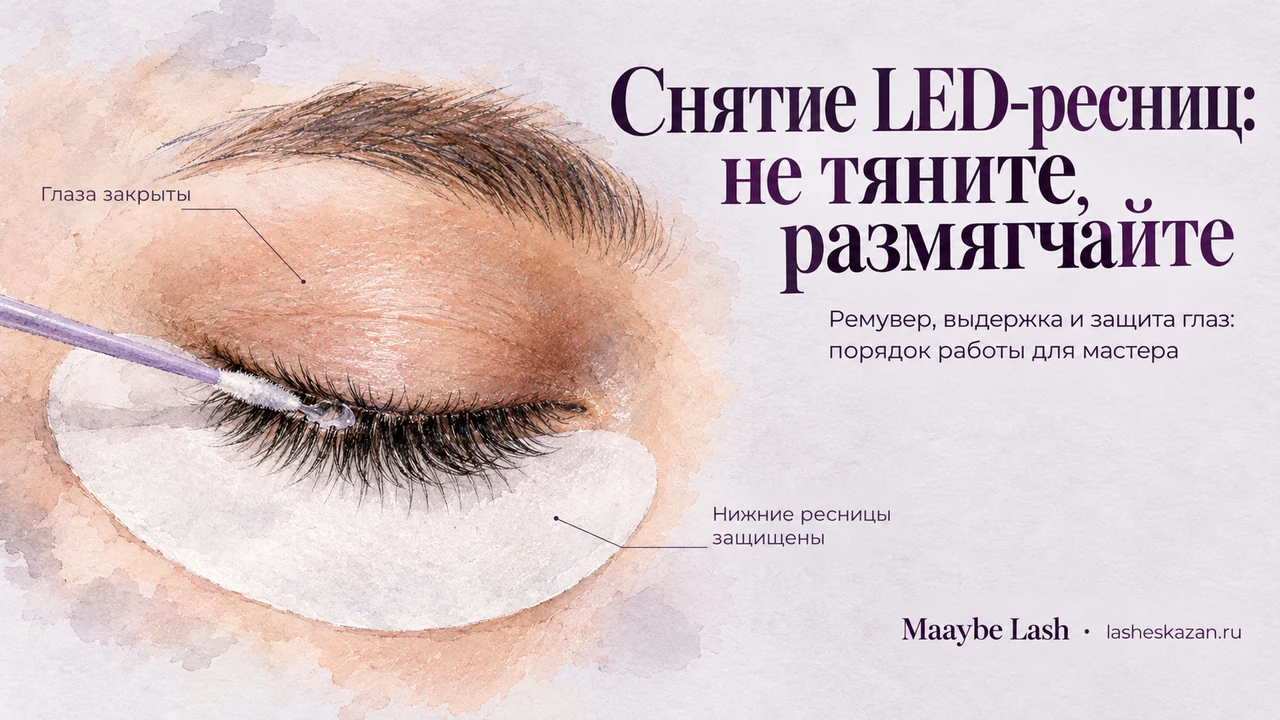 Обложка статьи «Как снимать LED-наращивание ресниц»: мастер по наращиванию ресниц Ильнара, студия Maaybe Lash