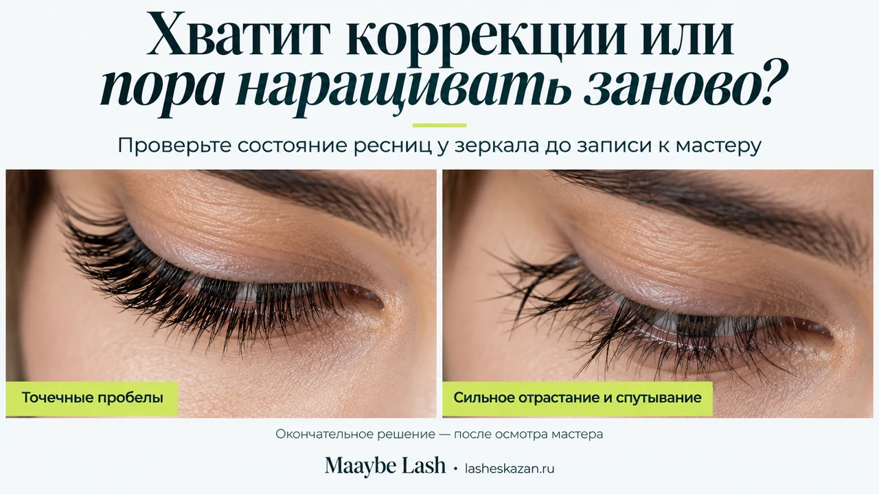 Обложка статьи «Коррекция нарощенных ресниц или перенаращивание»: крупный план наращенных ресниц, работа студии Maaybe Lash