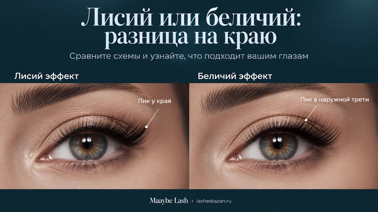 Обложка статьи «Лисий и беличий эффект ресниц»: крупный план наращенных ресниц, работа студии Maaybe Lash